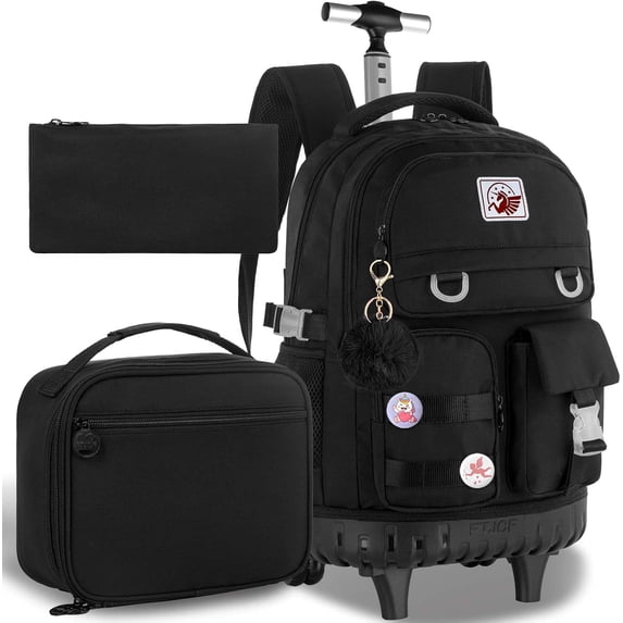 Rolling Backpack 3PC for Man Women 21 Inch Roller Wheels Bookbag Wheeled Suitcase Backpacks with Lunch Bag for Teen - Purple