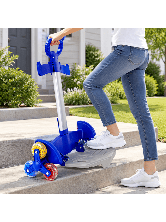 Rolling Backpack Cart, Folding Luggage Carrier with Stair Wheels - Blue