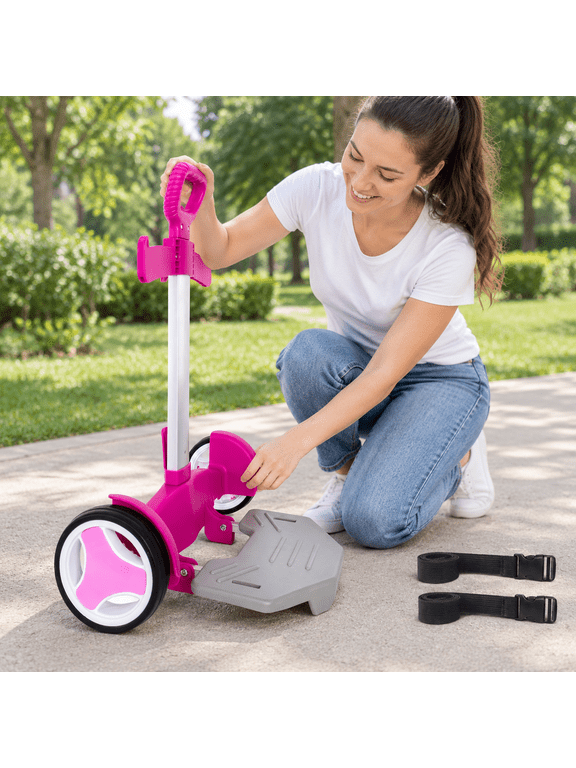 Rolling Backpack Cart, Folding Luggage Cart with Quiet Wheels - Pink