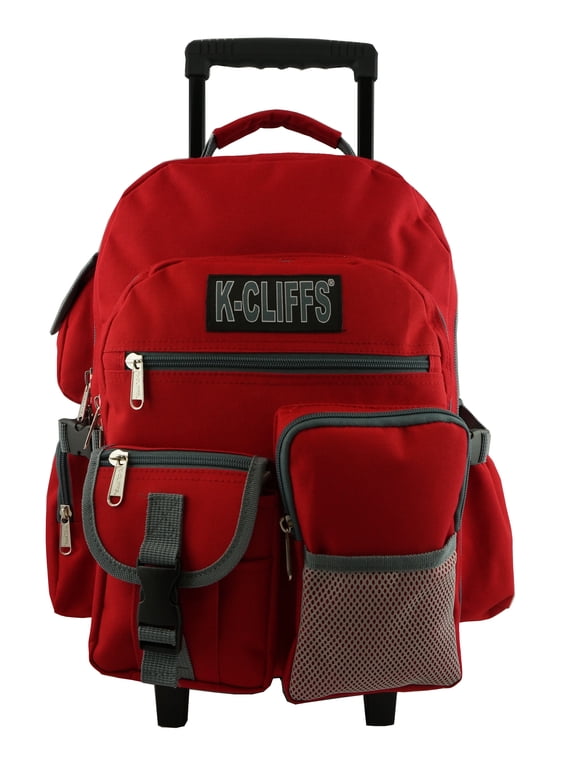 Rolling Backpack Heavy Duty School Backpack with Wheels Deluxe Rolling Book Bag Daypack multiple Pockets Red