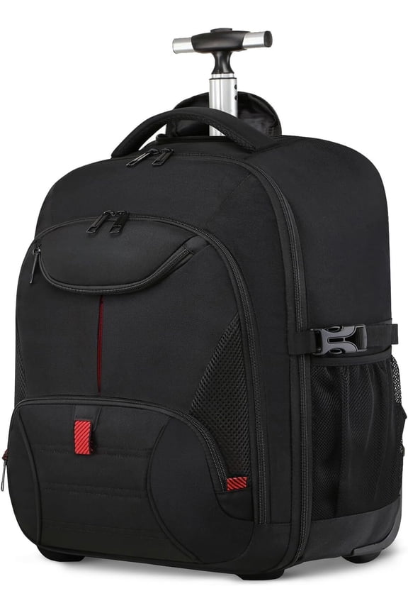 Rolling Backpack, Large Backpack with Wheels for Men Women Adults, 17inch Wheeled Travel Laptop Backpack Carry Luggage Bag Trolley Suitcase Business College School Bookbag,Black