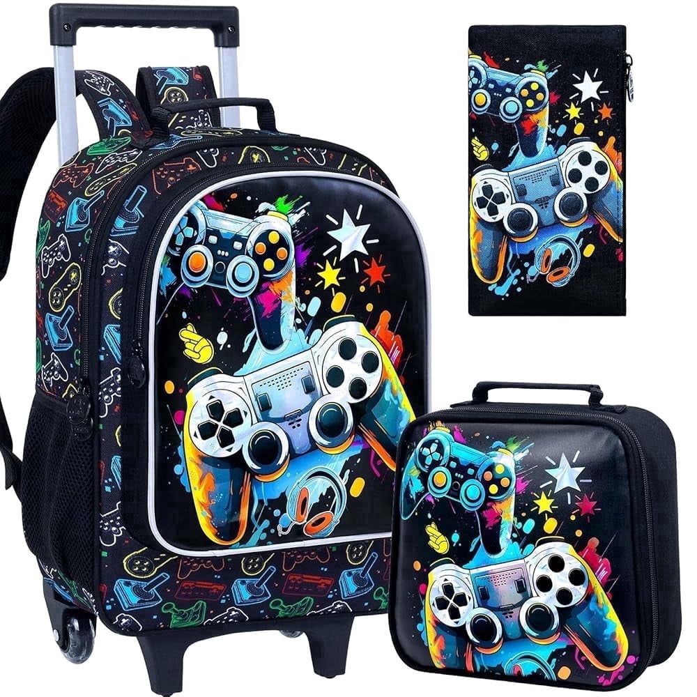 Rolling Backpack and Lunch Box Set for Kids, 3PCS Wheeled Bookbag with ...