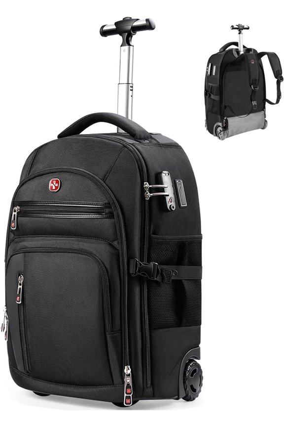 Rolling Backpack with Wheels, USB & Type-C Ports, 21x14x9, Water-Resistant, 17.3" Laptop Compartment, EVA Material,Wheeled Business Backpack for Travel, Work, College
