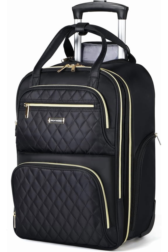 Rolling Backpack for Women, 15.6 Inch Travel Laptop Wheeled Backpack, 30L Roller Carry Backpack or Adults Business College Work Overnight, Stylish Personal Item, Black