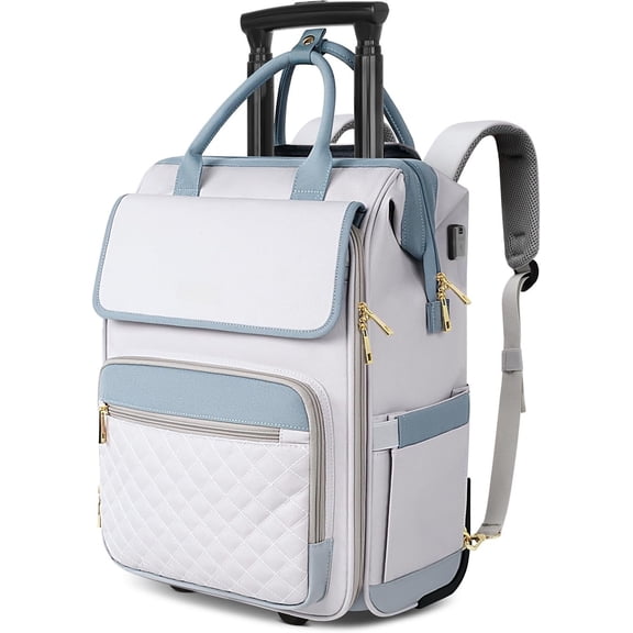 Rolling Backpack for Women, Travel Rolling Laptop Backpack with Wheels, Vertical & Horizontal Storage 2 In 1, Flip-Top Design, Water-Resistant Overnight College Underseat Carry Luggage, Grey