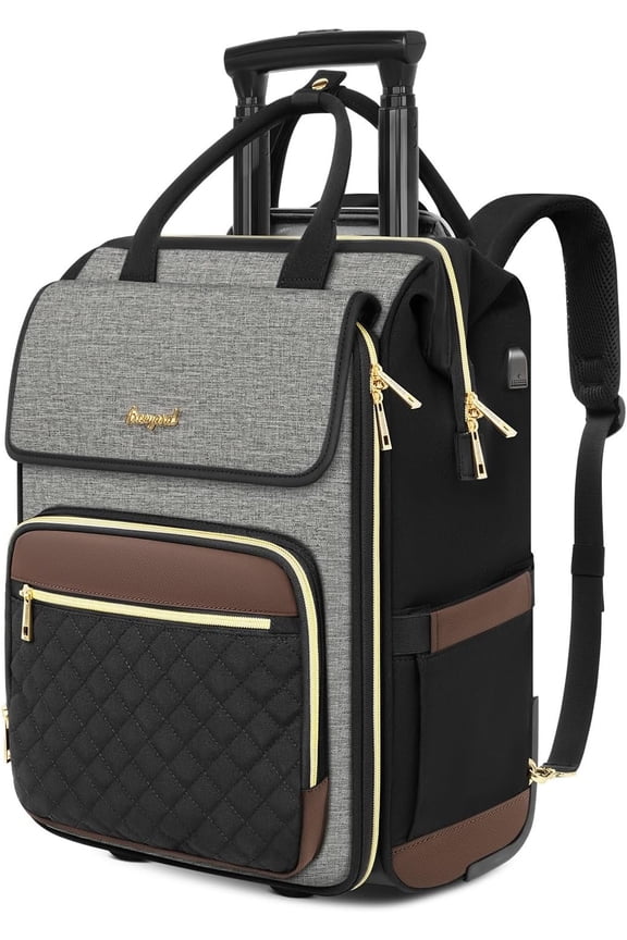 Rolling Backpack for Women, Travel Rolling Laptop Backpack with Wheels, Vertical & Horizontal Storage 2 In 1, Flip-Top Design, Water-Resistant Overnight College Underseat Carry Luggage, Dark Gray