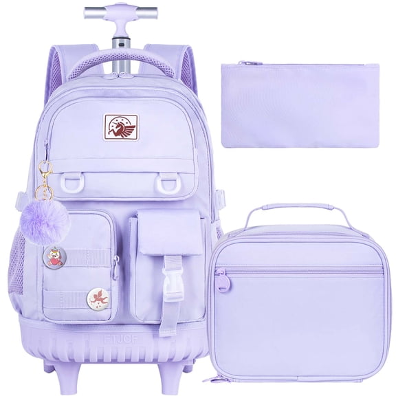 Rolling Backpack for Girls, 21 inch Water Resistant Roller School Bag with Wheels, Wheeled Backpacks Set for Teen Women Elementary Travel - Purple