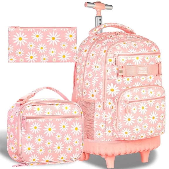 Rolling Backpack for Women and Men, Adults Wheeled Bookbag Set with Lunch Box, Rolling School Bag for Girls and Boys