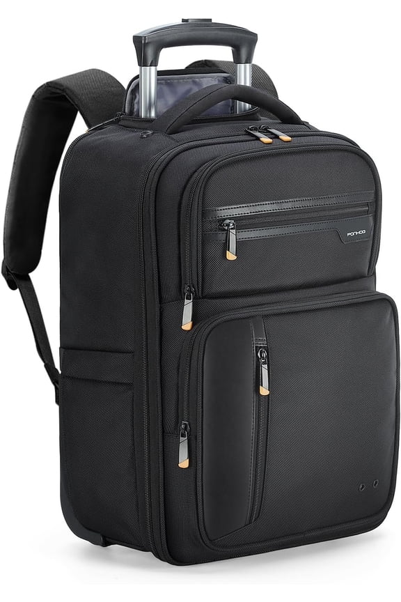 Rolling Backpack with Wheels, Airline Approved Travel Backpack for Men Women, Carry Laptop Bag Fits 15.6 Inch Laptop, Black