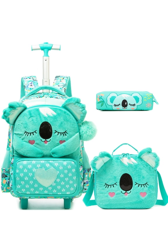 Rolling Backpacks for Girls Roller Kids Backpack with Lunch Box Pencil Case School Bag for Elementary Students Bookbag Ages 6-12