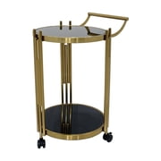 Rolling Bar Cart with Black Glass and Matte Gold Base