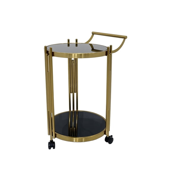 Rolling Bar Cart with Black Glass and Matte Gold Base