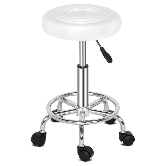 Rolling Bar Stool with Swivel Wheels, Upgrade Rotation Liftable, Round Bar Stool with Lines, White