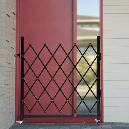 Rolling Barricade Security Gate Single Folding Doors Scissor Gate with Padlock 48*37inch for Basements, Garages, Storefronts