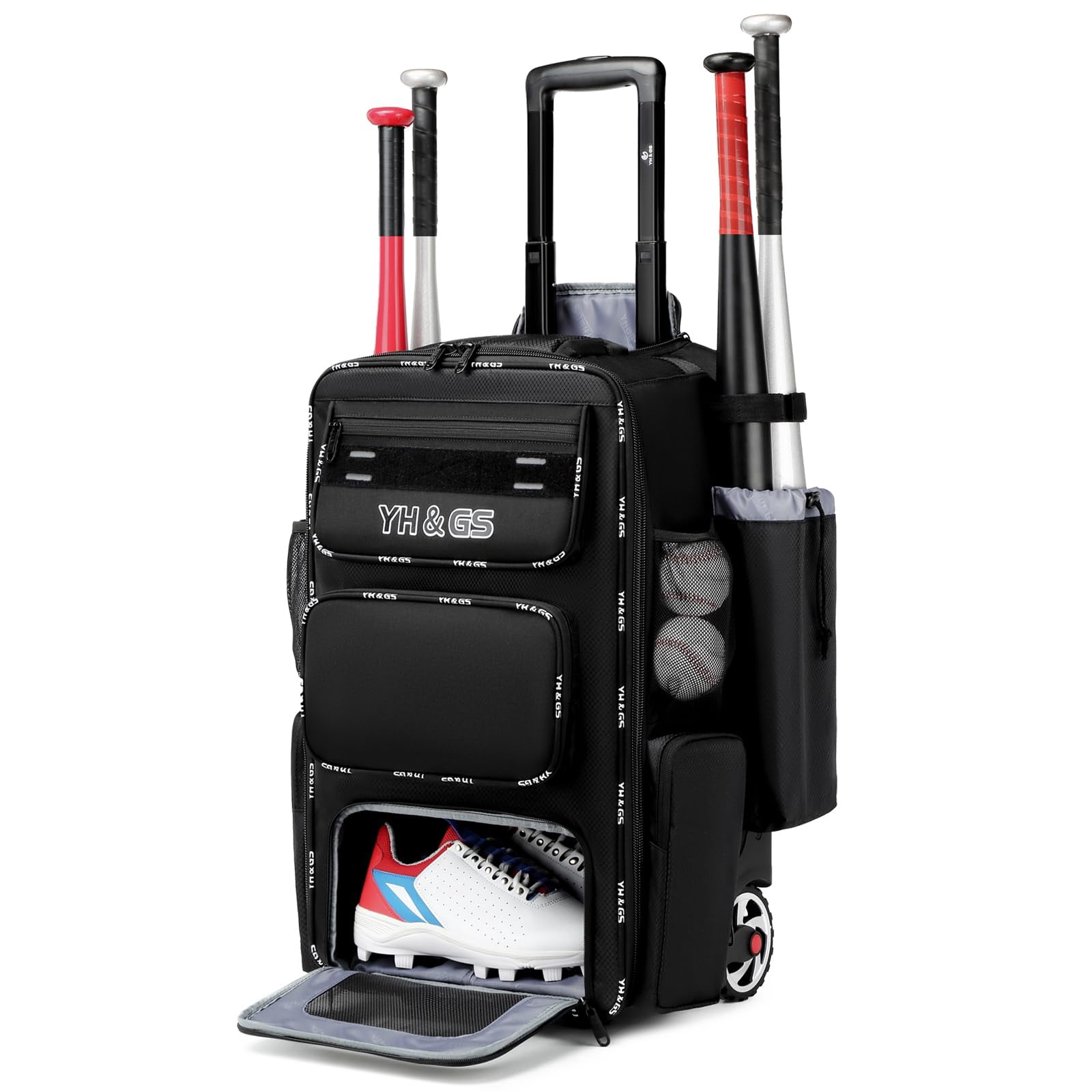 Sac De Baseball à Roulettes – Avec Emplacements Pour 4 Battes, Roues, Fermeture Zippée, Nylon Noir, Neuf
