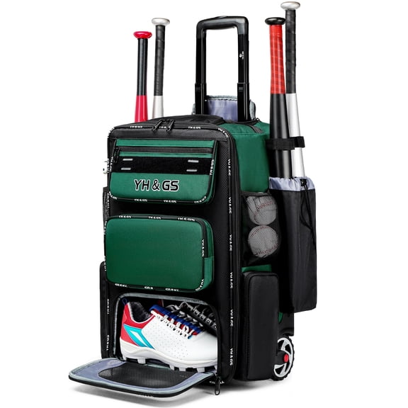 Rolling Baseball Bag with Wheels, Lightweight Baseball Bat with Shoe Compartment ,Large Capacity Holds All Softball Baseball Equipment