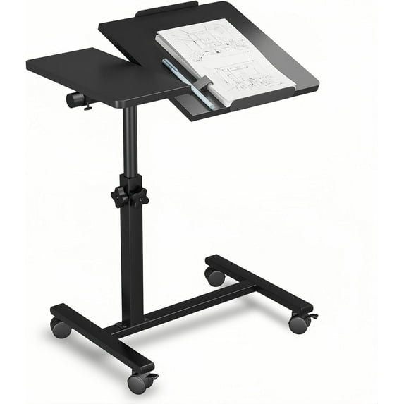 Rolling Over Bed Table Adjustable Height with Wheels Side Table for Couch Laptop Desk Hospital Overbed Table Couch TV Tray Table Computer Workstation-Frosted Black