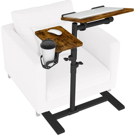 Rolling Bedside Overbed Table with Wheels, Laptop Stand Desk with Adjustable Height, Tilting Bedside Table for Couch (Brown)