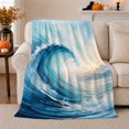 thumbnail image 1 of Rolling Blue Ocean Wave with White Foam Crest, Coastal Surf Art for Beach Lovers, Birthday Gift, Soft Flannel Blanket for Bedroom and Lounge, Fresh Ocean Home Decor, 1 of 9