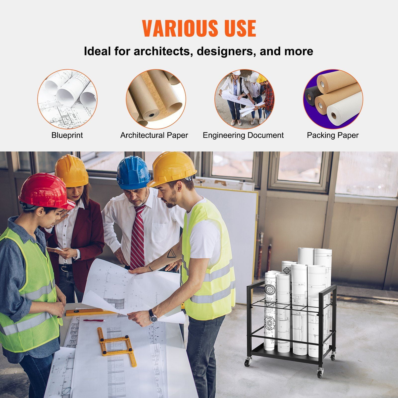 Rolling Blueprint Storage Rack - 12-Slot Mobile File Holder for Large ...