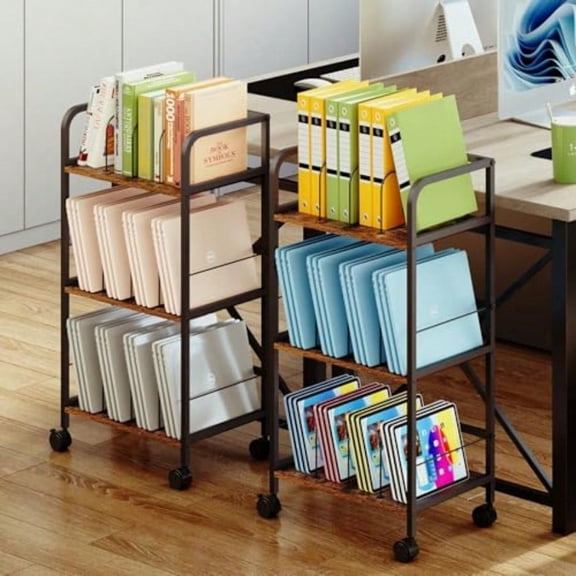 Rolling Book Cart with Removable Dividers 3Tier File Cart with Wheels Utility Storage Rack for Office Home Classroom Art ply Organizer Binder and Laptop Shelf Rack