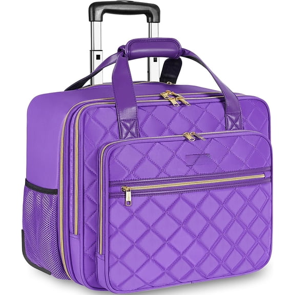 Rolling Briefcase for Women, 17.3 Inch Large Rolling Laptop Bag with Wheels, Water Resistant Stylish Overnight Bag for Work Travel College Business Wife Mom Teacher, Purple