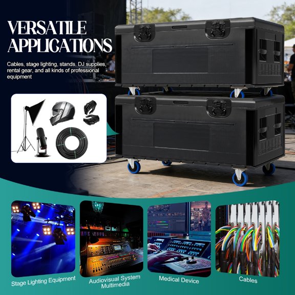 Rolling Cable Trunk Road Case with Wheels/Divider, 44" Stackable Cable Trunk, Waterproof Utility Case, 1102LBS Capacity