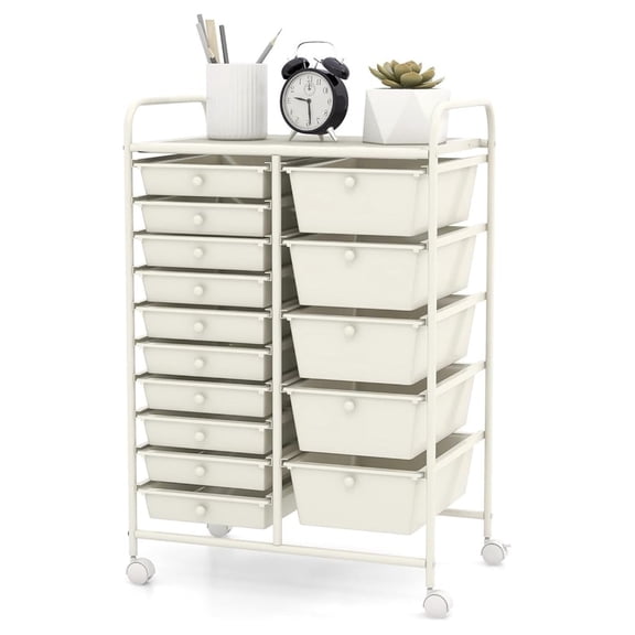 Rolling Cart with 15 Drawers, Rolling Drawer Organizer Cart w/Lockable Wheels, Removable & 2-Sized Storage Drawers, Art Cart for School Home Art Supplies File Scrapbook