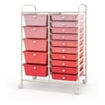 thumbnail image 1 of Rolling Cart with 15 Drawers, Rolling Drawer Organizer Cart w/Lockable Wheels, Removable & 2-Sized Storage Drawers, Art Cart for School Home Art Supplies File Scrapbook (Mixed Pink), 1 of 9