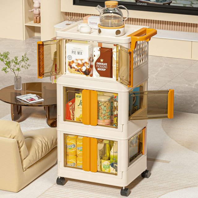 Rolling Cart 3 Tier Rolling Storage Cart with Drawers,Trolley Cart