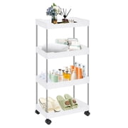 Rolling Cart, 4 Tier Rolling Cart, Craft Cart, Utility Carts with Wheels, Multifunctional Storage Shelves for Kitchen Living Room Office (White)