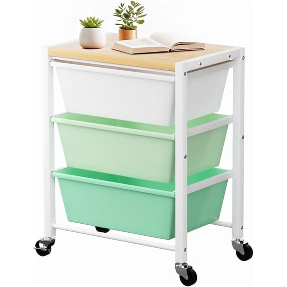 Rolling Cart with 5 Drawers, Plastic Drawer Storage Carts with Wheels & Wooden Tabletop, Metal Utility Cart with Pegboards, Office Living Room Classroom Craft Organization and Storage, Dark Black