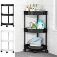 thumbnail image 1 of Rolling Cart under $5! kkbbma Mobile Bathroom Corner Shelf, 3-Tier Rolling Storage Cart with Wheels, Kitchen Living Room Snack Organizer, Plastic Waterproof Shelving Unit for Toiletries, 1 of 9