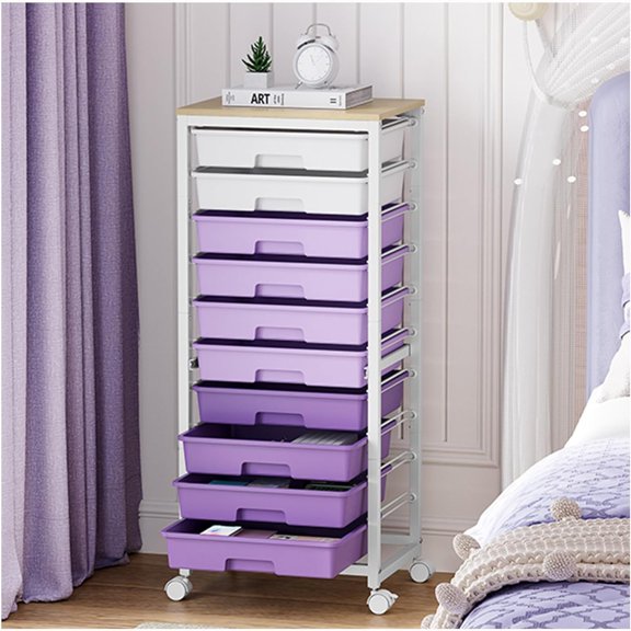Rolling Cart with Drawers,10 Drawer Rolling Cart,Storage Cart with Wheels,Utility Cart with Drawers,Teacher Cart for Classroom Storage,Craft Cart with Wheels and Wooden Tabletop,White