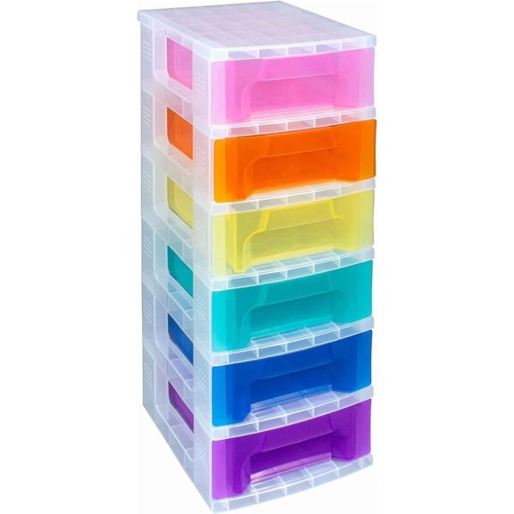 Rolling Cart Organizer, Plastic 6 Drawer Storage Unit, Rainbow