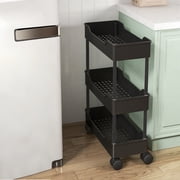 Rolling Cart Organizer, Small Rolling Utility Cart, Multifunction Kitchen Storage Cart with Lockable Wheels, for Bathroom, Laundry, Living Room