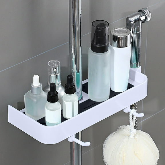 Rolling Cart, Pantry Shelving, Shower Slide-bar Caddy Rack Plastic Shampoo Soap Holder Stainless-steel Guardrail Bathroom Organizer Small Spaces Dorm, College Essentials, Ukhbmc | White