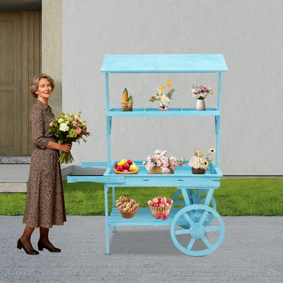 Rolling Cart, Retro Rolling Cart, Display Rack Used To Place And Display Various Flowers, Potted Plants
