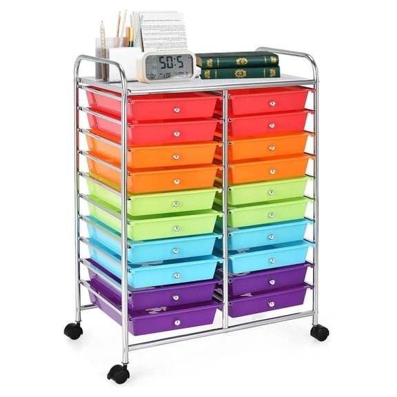 Rolling Cart with Storage Drawers, Utility Cart with Removable Plastic Drawers, Lockable Wheels, Art Cart for Classroom Organization Art Supplies Office Scrapbook (20 Drawers, Multi-color)