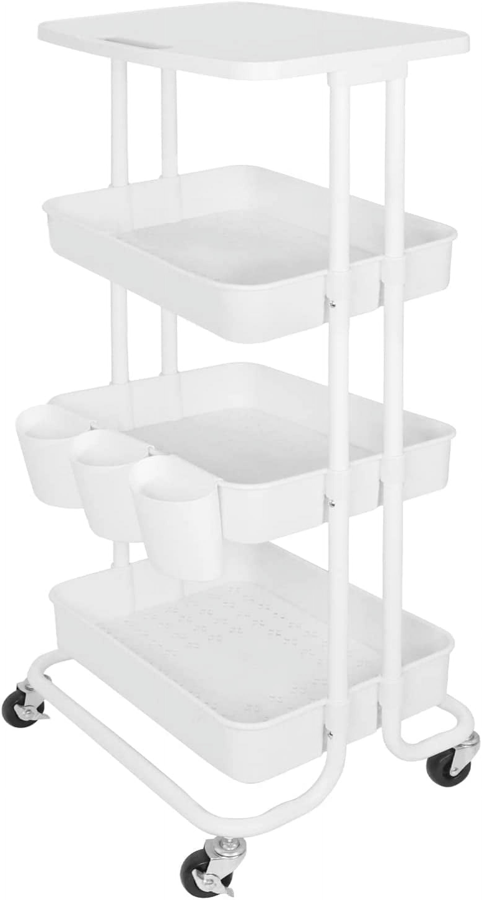Rolling Cart with Table Top 4 Tier Storage Organizer with Hanging Cups ...