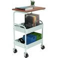 thumbnail image 1 of Rolling Cart with Wooden Tabletop, 3 Tier Metal Utility Cart, Rolling Storage Organizer Cart with Lockable Wheels for Kitchen, Office, Bedroom (Green), 1 of 12