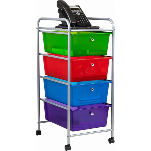 Rolling Cart with Drawers, Utility Cart, Craft Storage, Kitchen, Metal, 12.75"L x 15.25"W x 30"H, Multi-color
