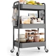 thumbnail image 1 of Rolling Carts with Wheels, 3 Tier Rolling Utility Cart, Metal Storage Organizer with Pegboard Hooks Bins for Bathroom Kitchen Storage, Three Tier Cart for Book Diaper & Craft Art Supplies, Grey, 1 of 16
