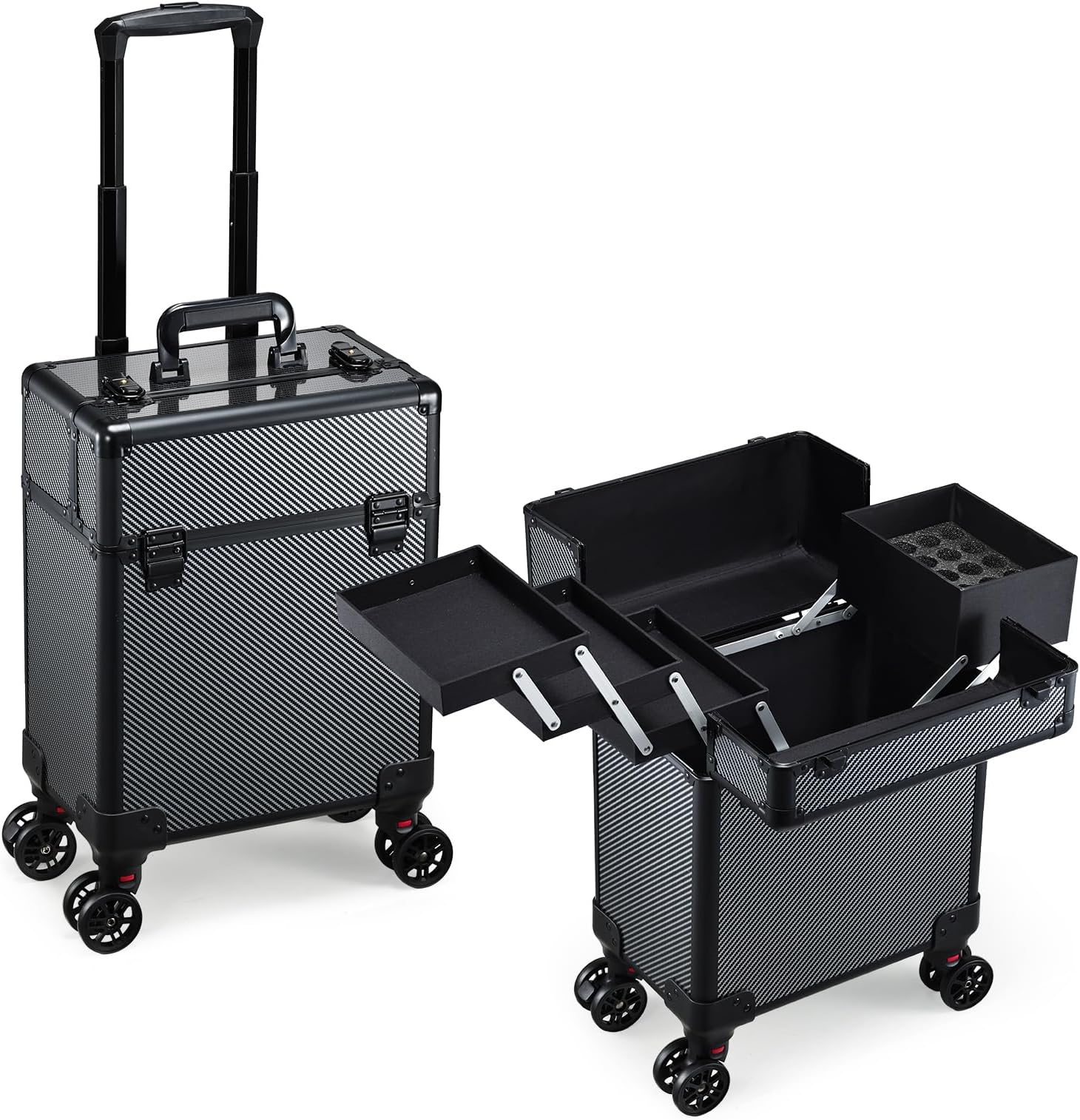 Rolling Case, Case Wheels Case Professional Vanity Case with Trays for ...