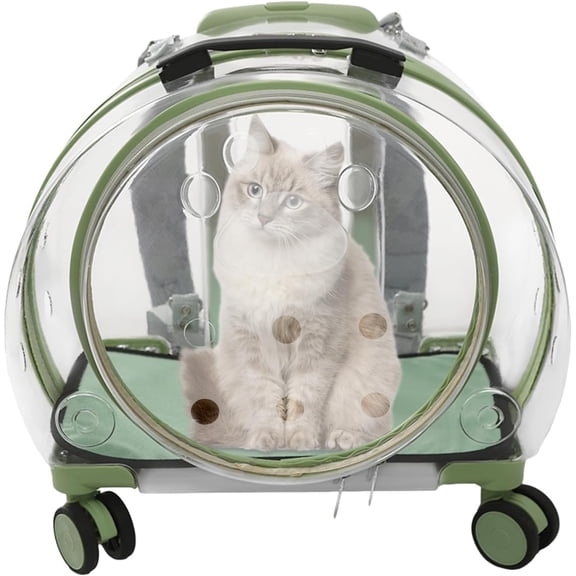 Rolling Cat Carrier with Wheels, Collapsible Telescopic Handle & Shoulder Strap, Travel for Large Cats Up To 20 Lbs, Durable PC Material with Front Open Window