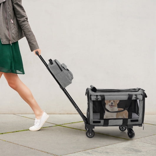 Portable Folding Dog Soft Crate Cat Carrier with 4 Lockable Wheels - Costway