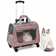 Rolling Cat Carrier with Wheels, Foldable Airline Approved Pet Travel Carrier with Handle & Luggage Strap