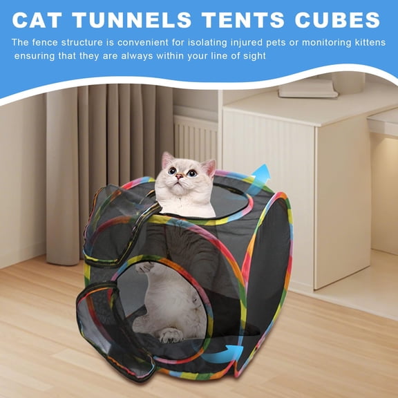 Rolling Cat Cube Tent for Cats and Dogs, Folding Pop Open Pet Mesh Cube for Outdoor and Indoor, Portable Ventilated Playhouse for Puppy