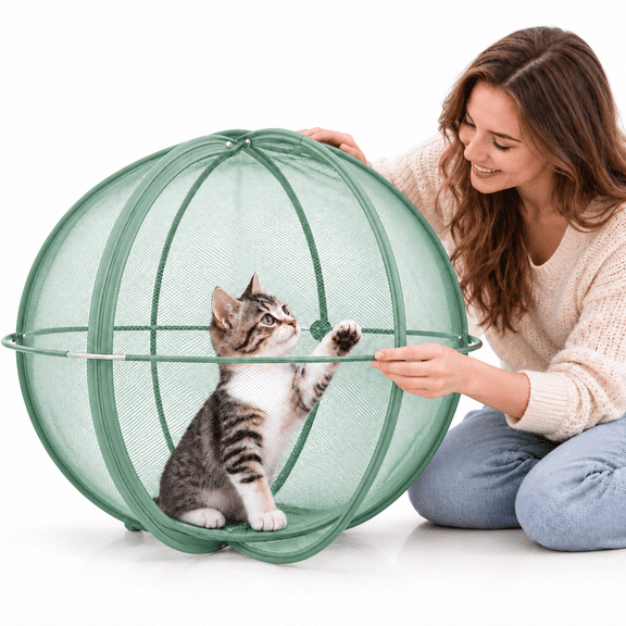 Rolling Cat Playpen, 360° Mesh Outdoor Cat Enclosure, Foldable, 27.6 in