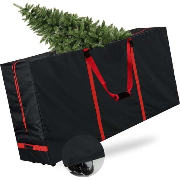 Rolling Christmas Tree Storage Bag 7.5ft Christmas Tree Box for Xmas Artificial Disassembled Trees Holiday Extra Large Storage Bags Container with Wheels & Handles Waterproof Canvas Oxford